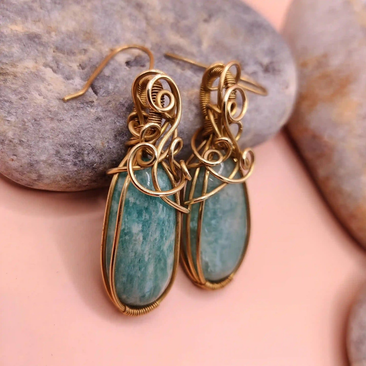Kimaya - Amazonite Earrings SA2 By Sanguine Aura Handcrafted Jewellery