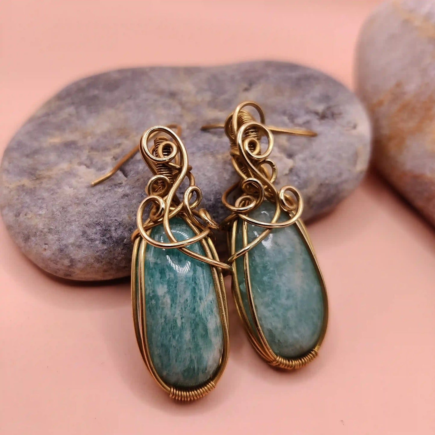 Kimaya - Amazonite Earrings SA3 By Sanguine Aura Handcrafted Jewellery