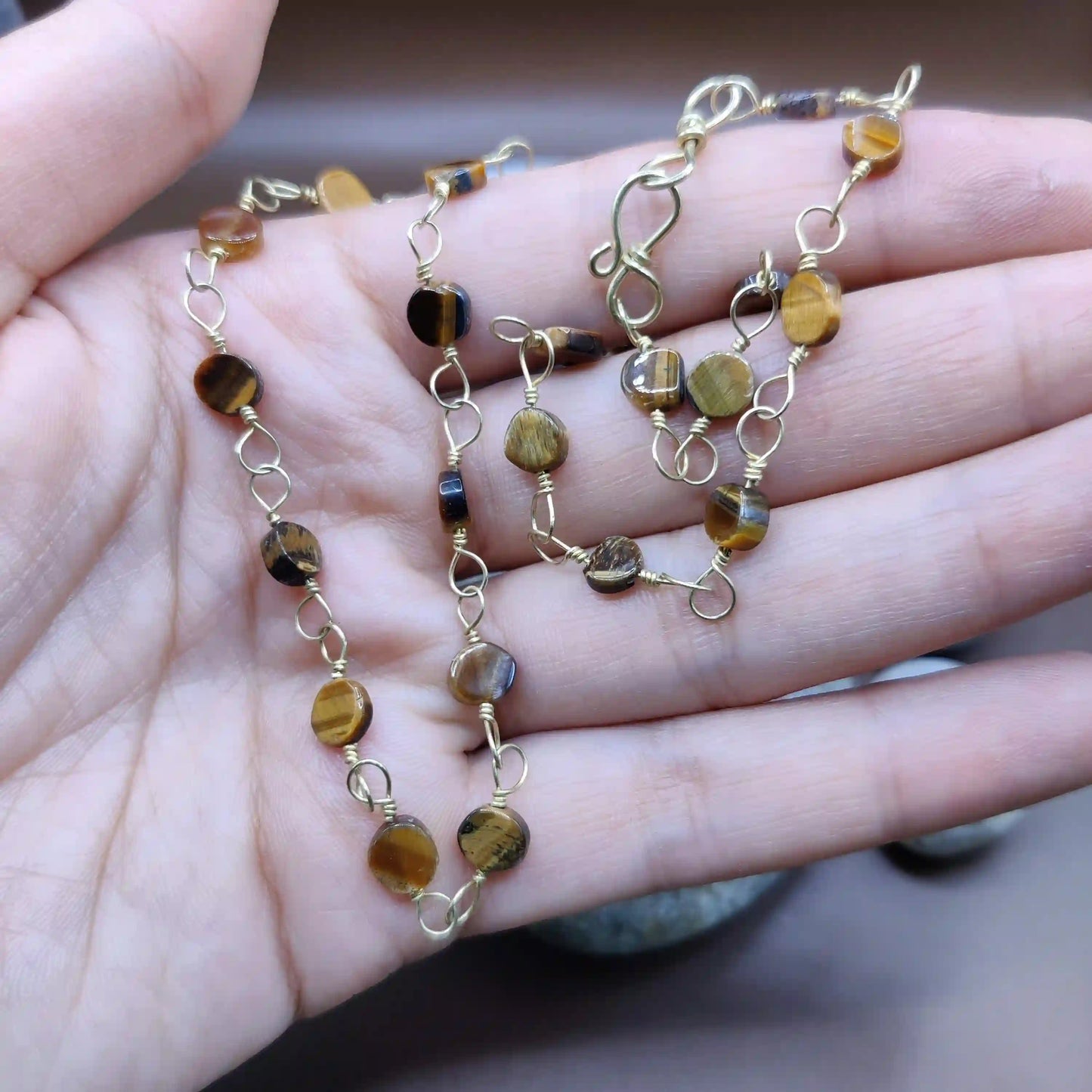 Kiran - Tiger's Eye Chain By Sanguine Aura Handcrafted Jewellery. Healing Benefits of Tiger's Eye - Confidence, Focus, Clarity, Courage.
