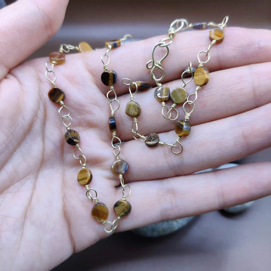 Kiran - Tiger's Eye Chain By Sanguine Aura Handcrafted Jewellery. Healing Benefits of Tiger's Eye -  Confidence, Focus, Clarity, Courage.