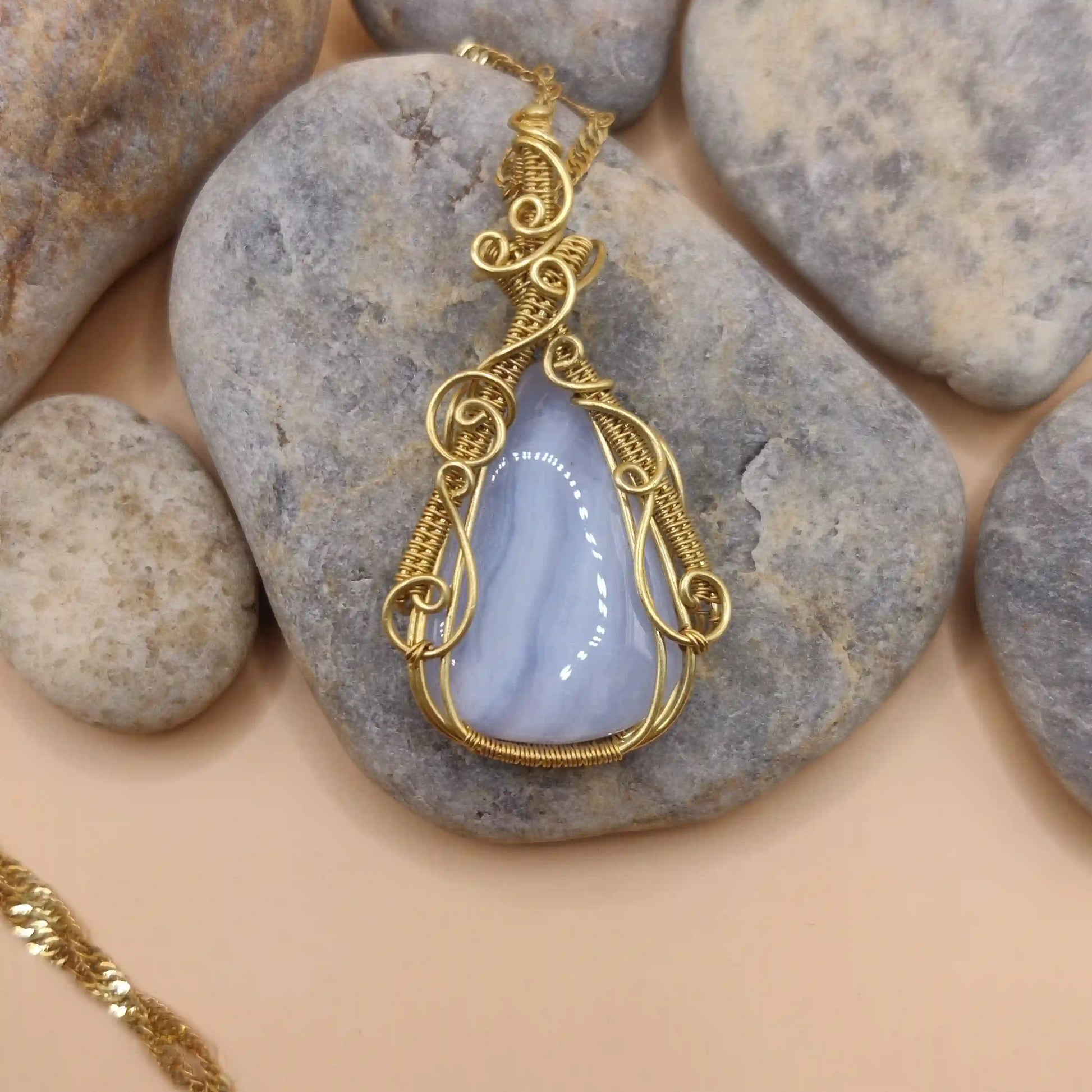 Mahi - Blue-Lace Agate Necklace SA1 By Sanguine Aura Handcrafted Jewellery