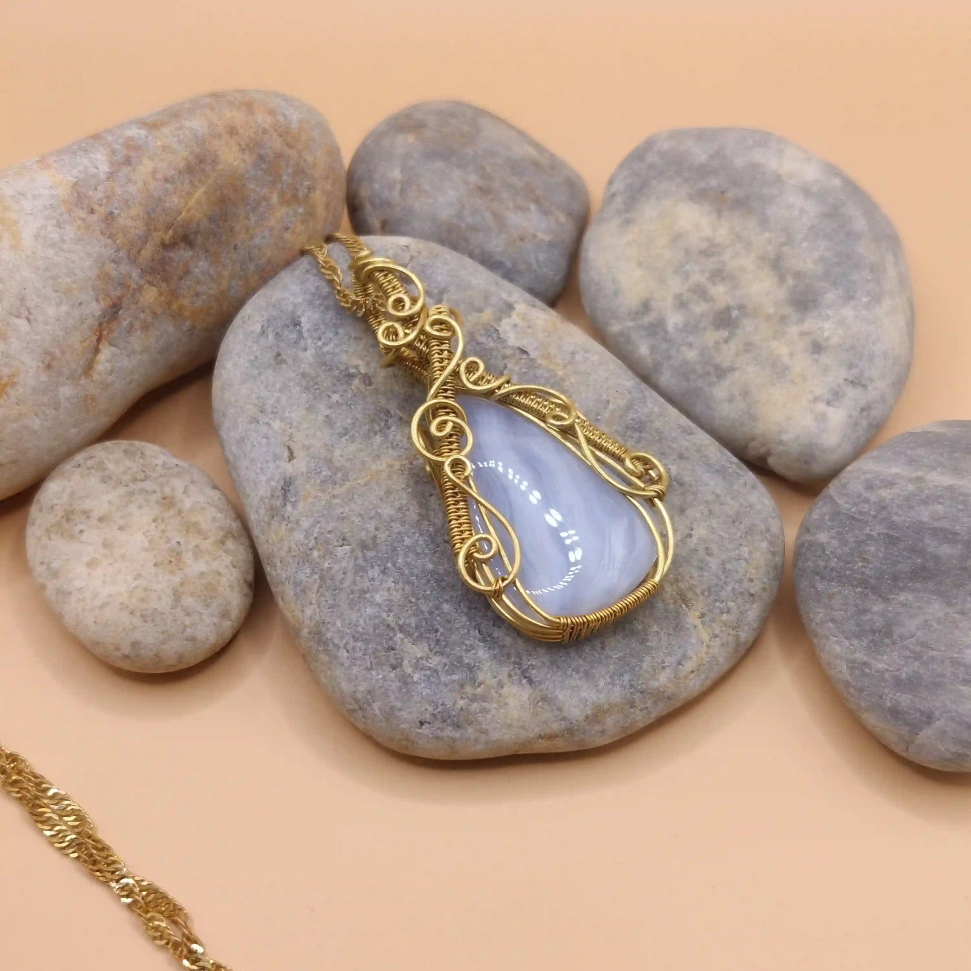 Mahi - Blue-Lace Agate Necklace SA2 By Sanguine Aura Handcrafted Jewellery