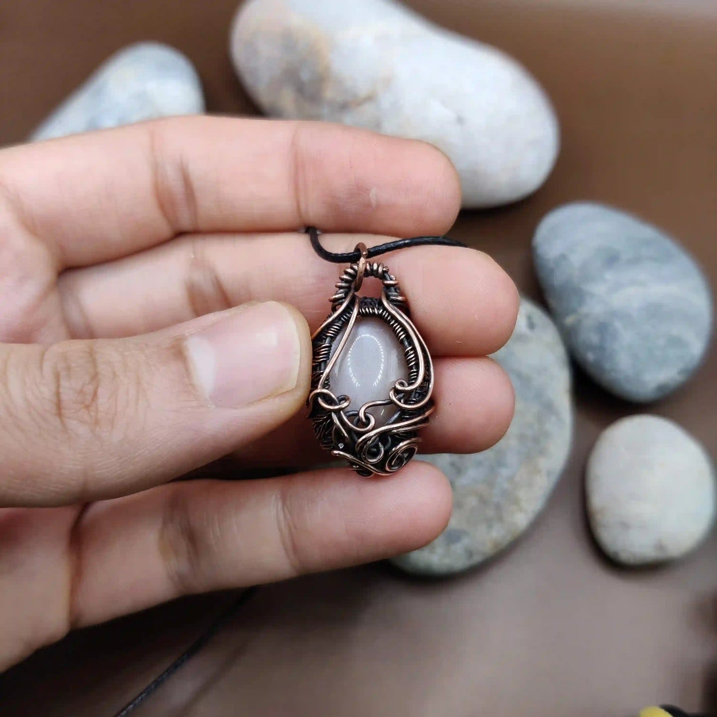 Manovriti - Peach Moonstone Necklace SA1 By Sanguine Aura Handcrafted Jewellery