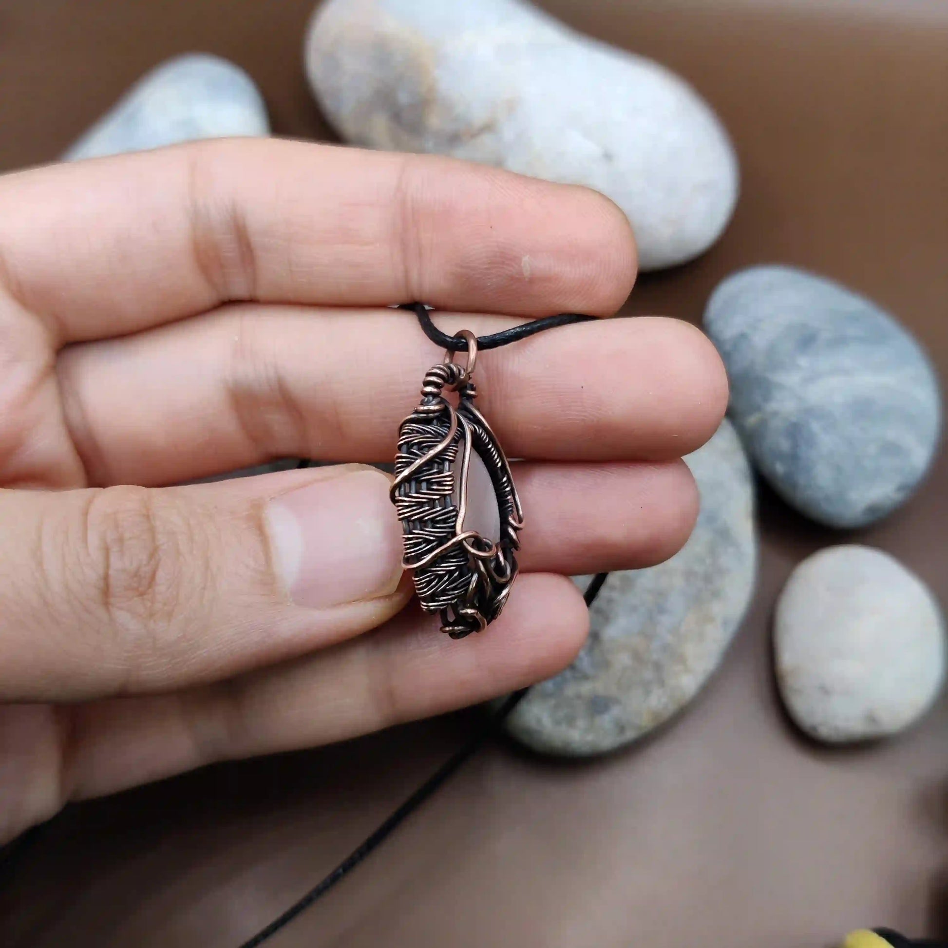 Manovriti  - Peach Moonstone Necklace SA3 By Sanguine Aura Handcrafted Jewellery