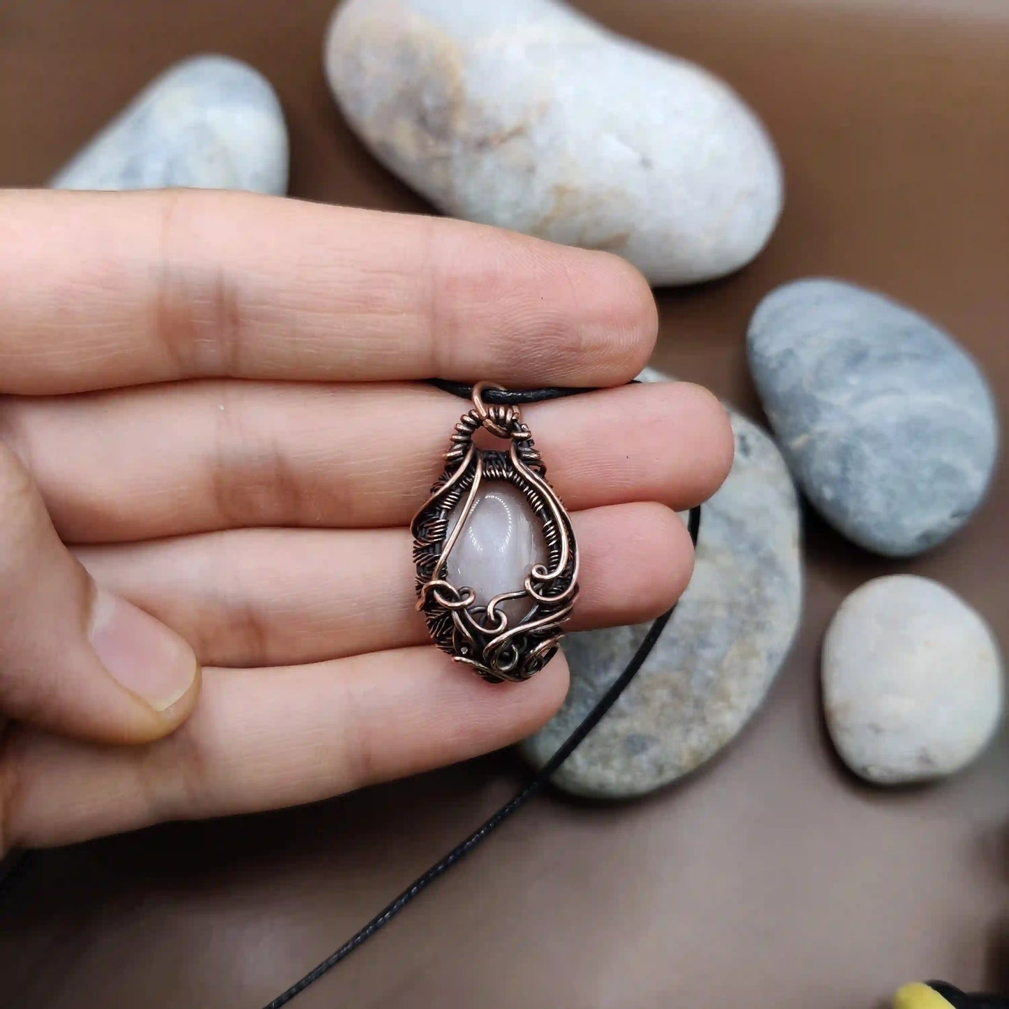 Manovriti - Peach Moonstone Necklace SA4 By Sanguine Aura Handcrafted Jewellery