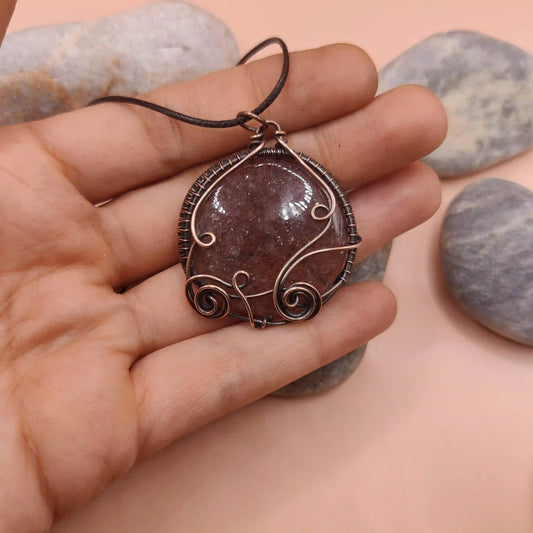 Manovriti - Strawberry Quartz Necklace 006 SA1 By Sanguine Aura Handcrafted Jewellery