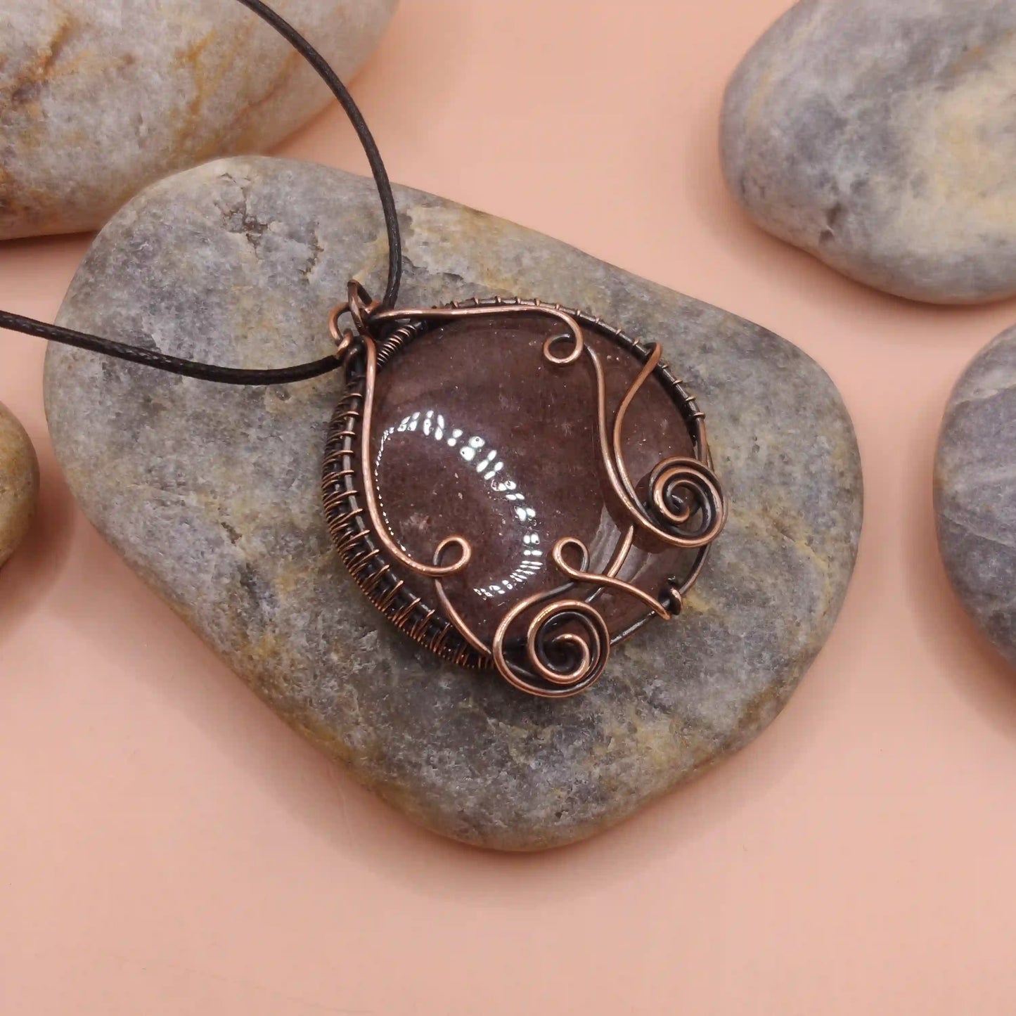 Manovriti - Strawberry Quartz Necklace 006 SA2 By Sanguine Aura Handcrafted Jewellery