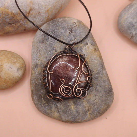 Manovriti - Strawberry Quartz Necklace 007 By Sanguine Aura Handcrafted Jewellery