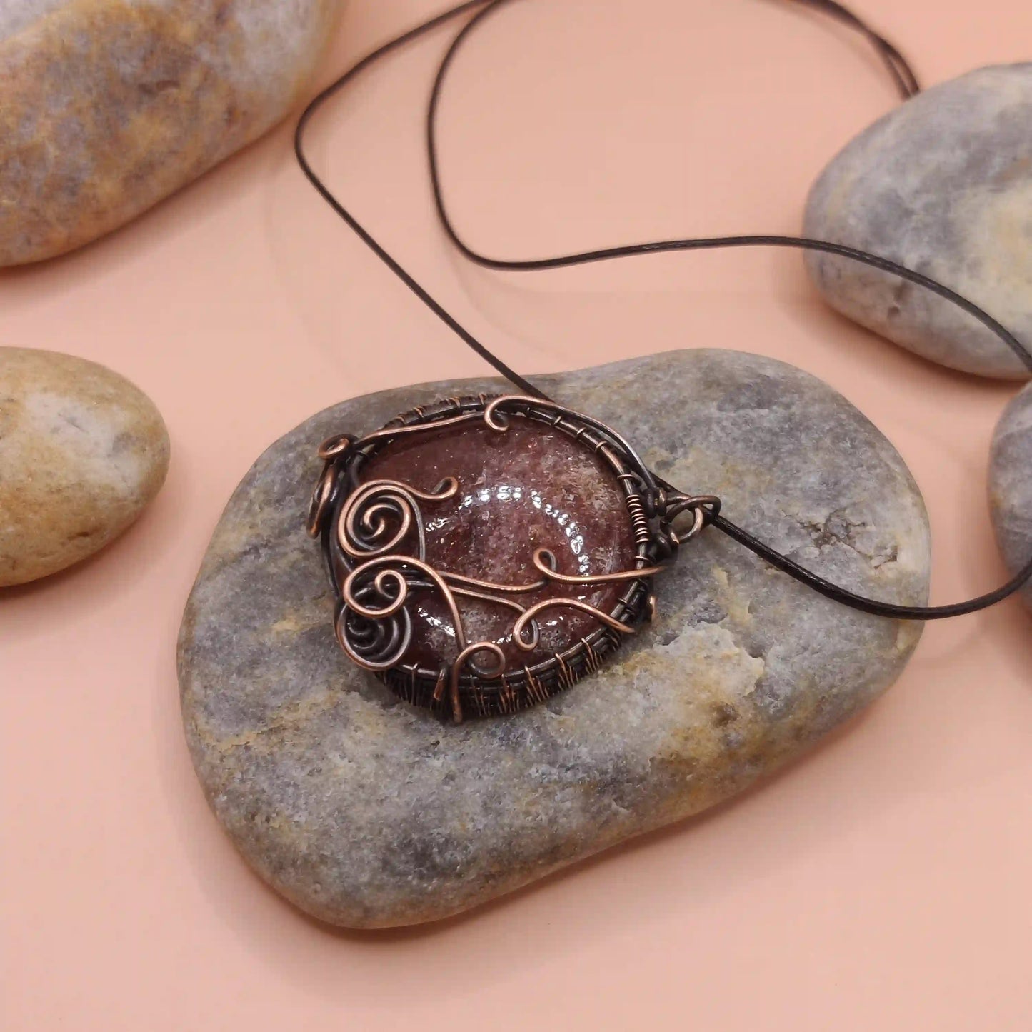 Manovriti - Strawberry Quartz Necklace 007 SA1 By Sanguine Aura Handcrafted Jewellery
