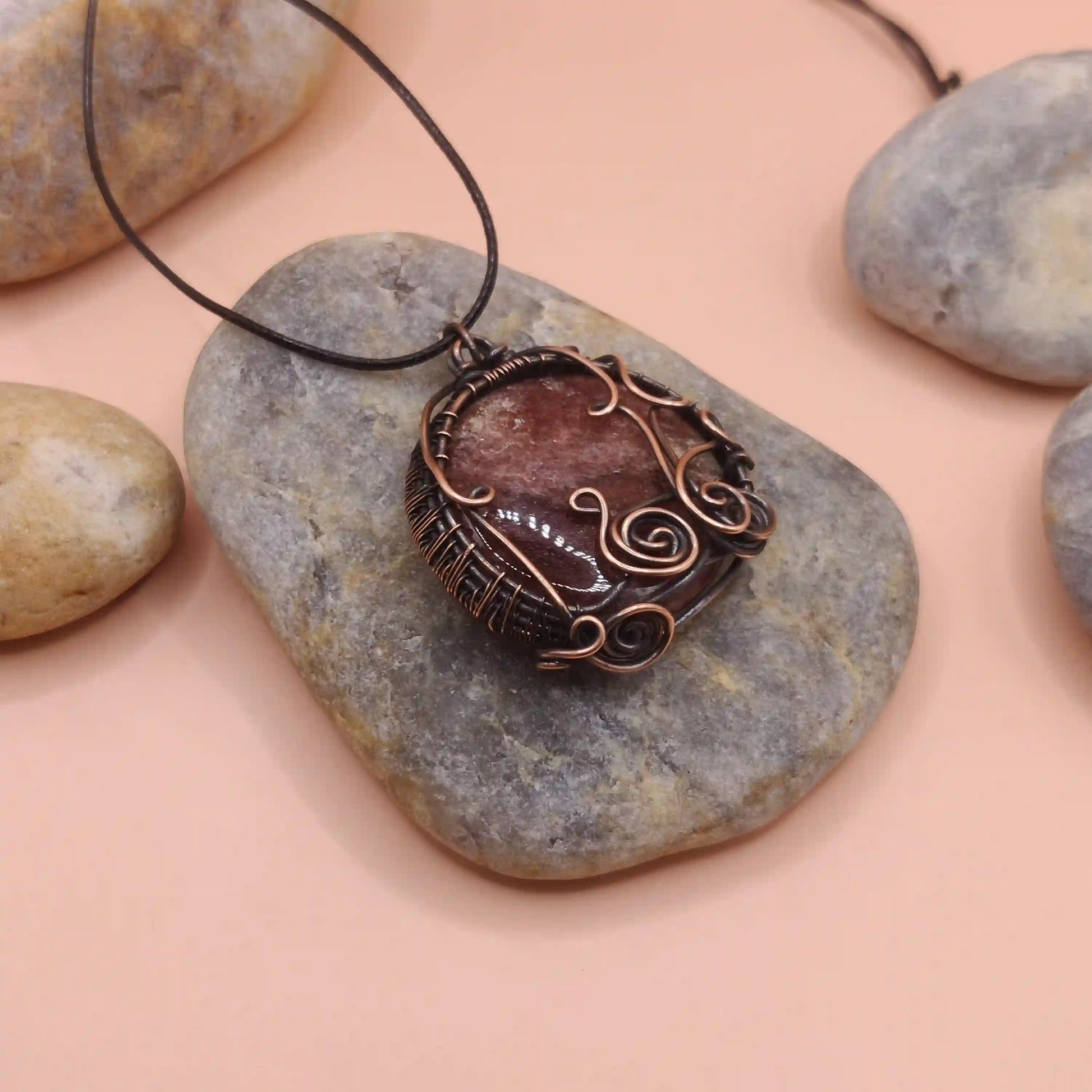Manovriti - Strawberry Quartz Necklace 007 SA2 By Sanguine Aura Handcrafted Jewellery