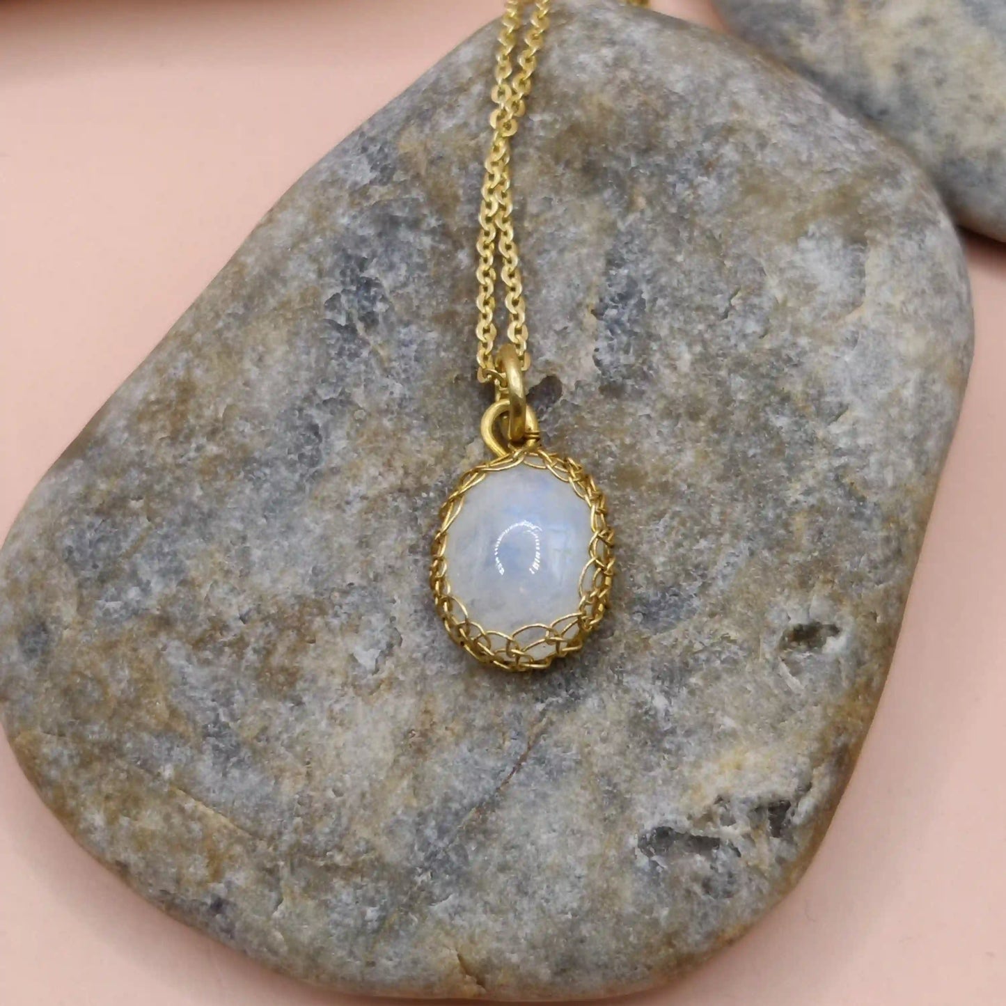 Meera - Rainbow Moonstone Necklace 0010 By Sanguine Aura Handcrafted Jewellery. Healing Benefits Of Rainbow Moonstone - Calm, Creativity, Intuition.