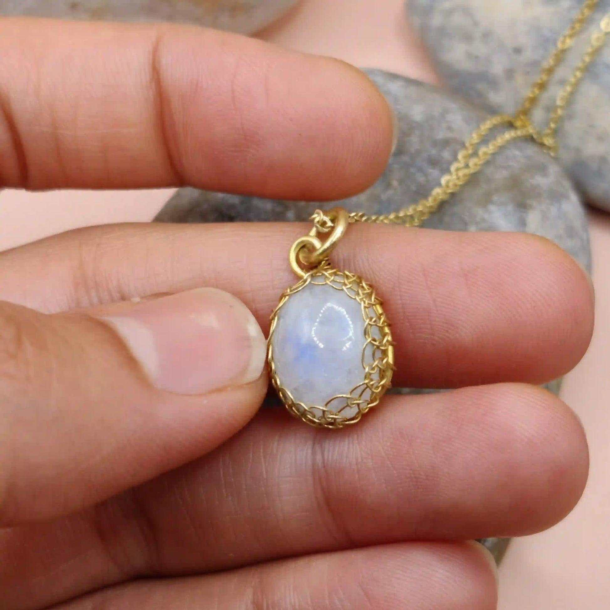 Meera - Rainbow Moonstone Necklace 0010 SA2 By Sanguine Aura Handcrafted Jewellery