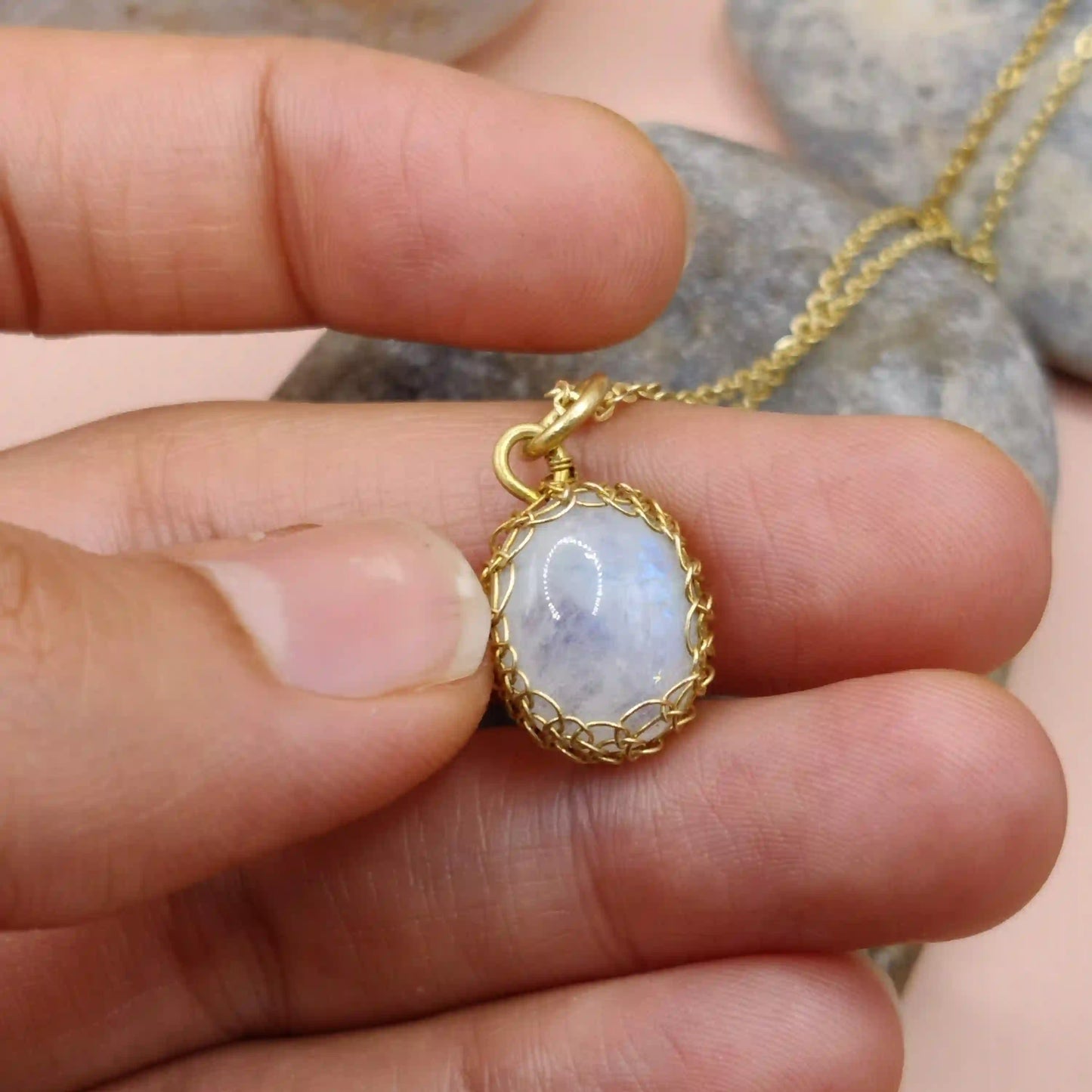 Meera - Rainbow Moonstone Necklace 0010 SA3 By Sanguine Aura Handcrafted Jewellery