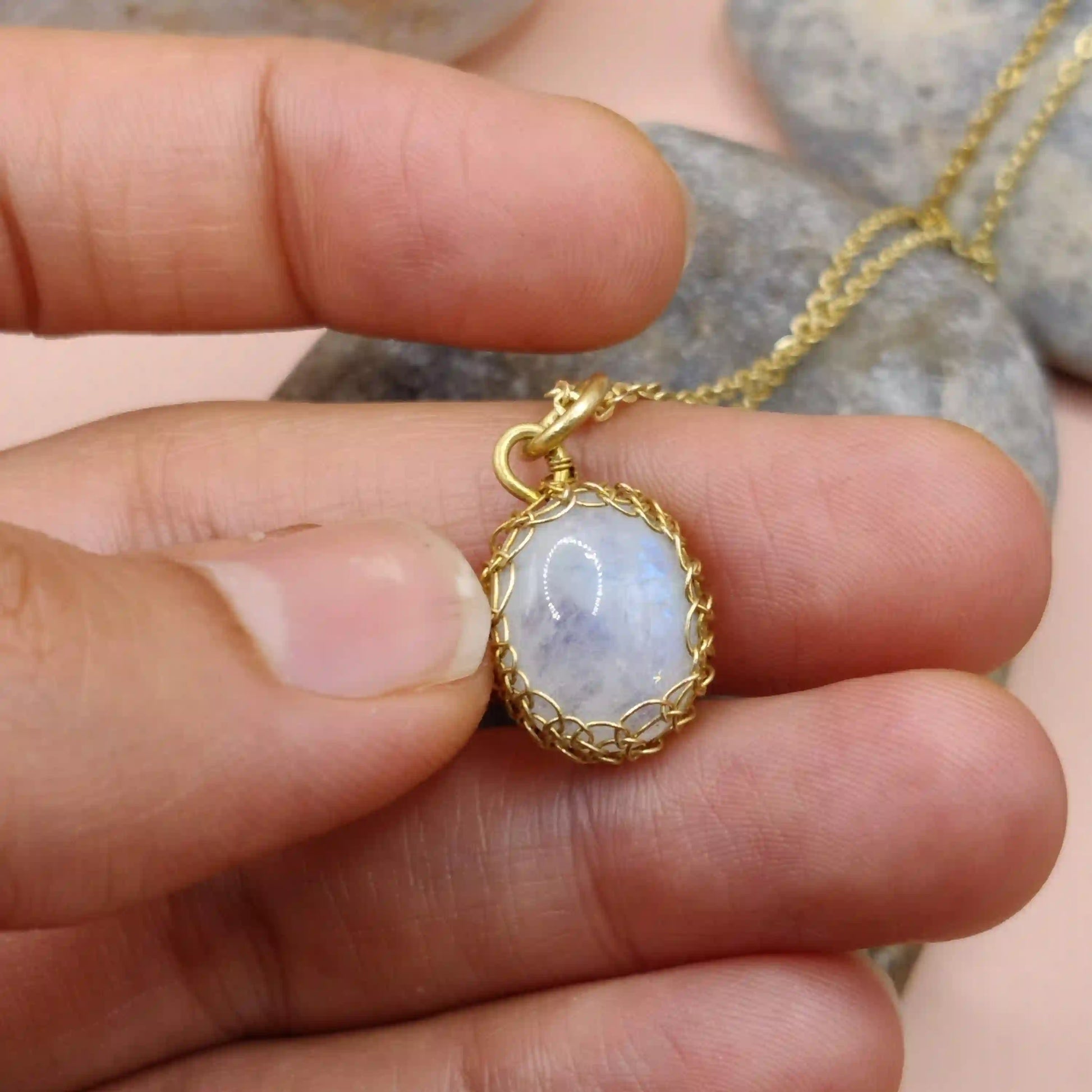 Meera - Rainbow Moonstone Necklace 003 SA3 By Sanguine Aura Handcrafted Jewellery
