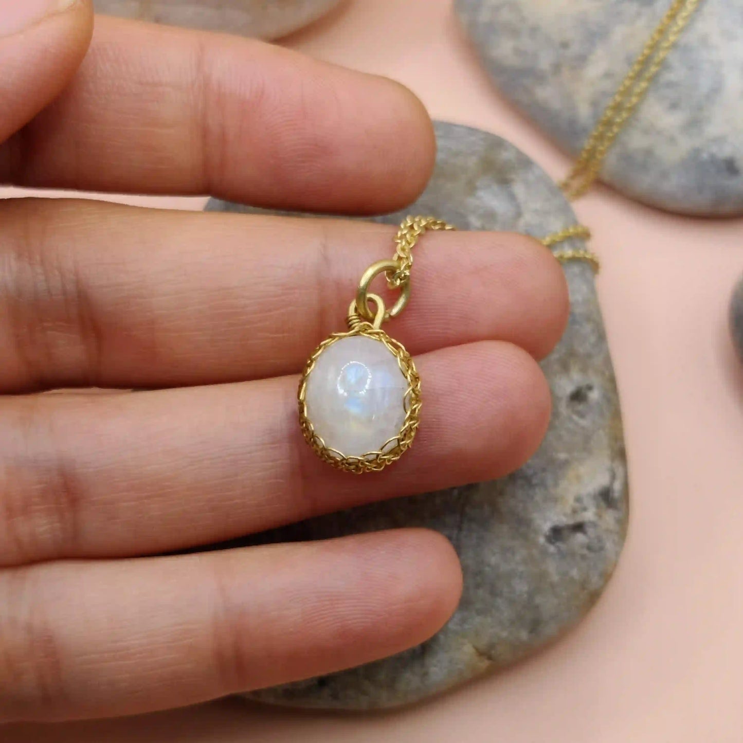 Meera - Rainbow Moonstone Necklace 009 SA1 By Sanguine Aura Handcrafted Jewellery