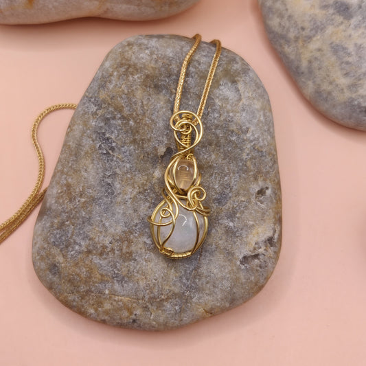 Mridul - White Moonstone and Rose Quartz Necklace By Sanguine Aura Handcrafted Jewellery. Healing Benefits Of White Moonstone and Rose Quartz - Balance, intuition, love, healing.