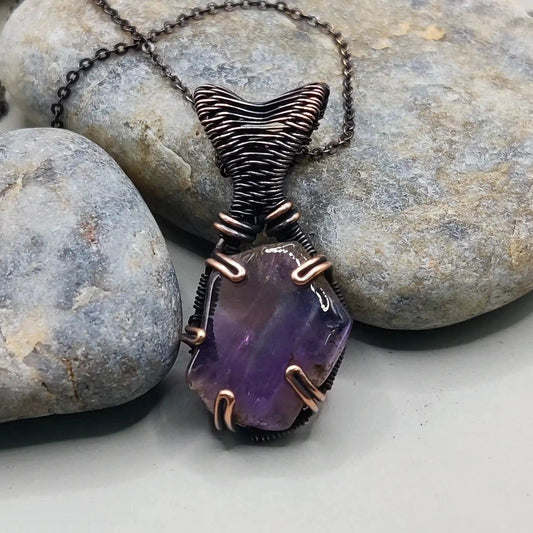 Naya Amethyst slice necklace in copper 002 designed by sanguine aura handcrafted crystal jewellery