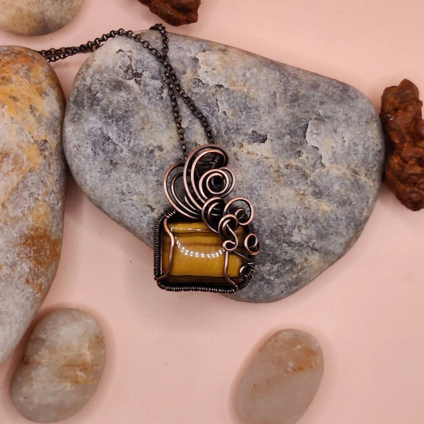 Nehrika - Tiger's Eye Necklace By Sanguine Aura Handcrafted Jewellery. Healing Benefits of Tiger's Eye - Confidence, Focus, Clarity, Courage.