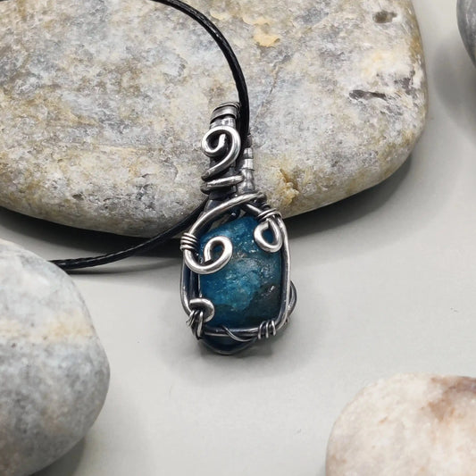 Neil Blue apatite sterling silver pendant 002 handmade by sanguine aura  handcrafted jewellery