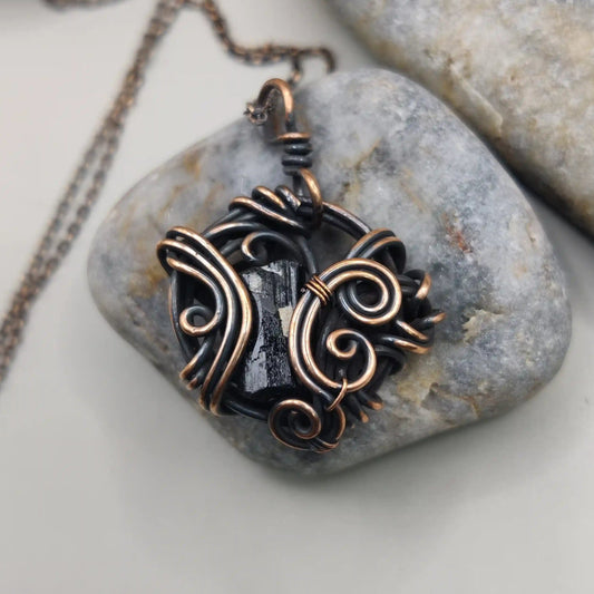 Nimoy black tourmaline copper pendant 001 made by sanguine aura handcrafted jewellery, India