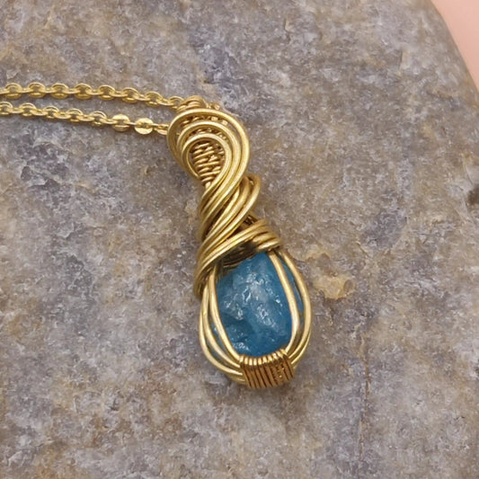 Niyati 001 brass pendant with blue apatite made by sanguine aura handcrafted jewellery, India