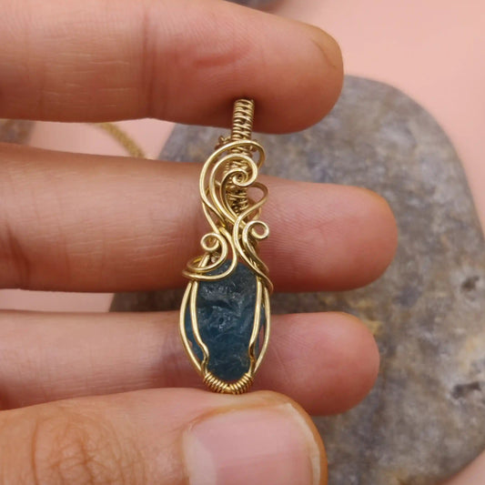 Niyati 002 brass blue apatite locket made by sanguine aura handcrafted jewellery, India