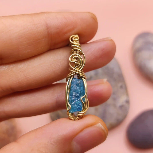 Niyati 003 brass blue apatite pendant made by sanguine aura handcrafted jewellery