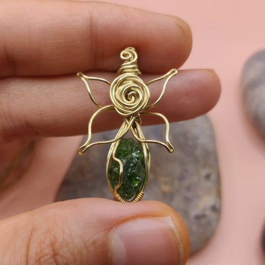 Niyati 003 raw chrome diopside pendant in brass made by sanguine aura, India
