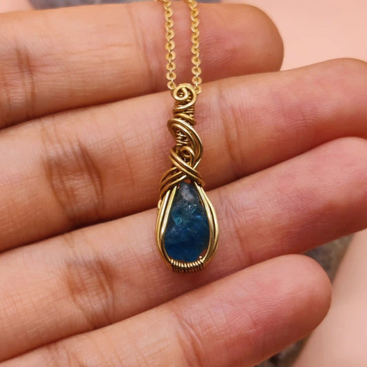 Niyati 004 brass blue apatite pendant made by sanguine aura artisan jewellery, India