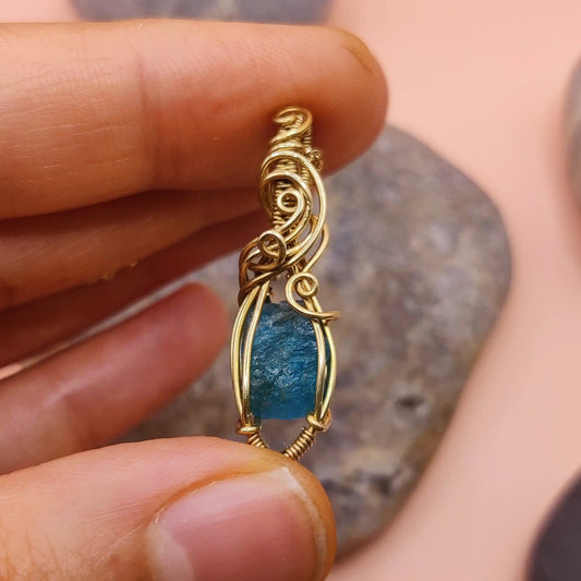 Niyati 005 brass blue apatite pendant made by sanguine aura artisan jewellery, India