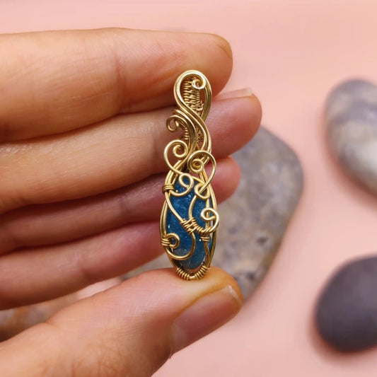 Niyati 006 brass blue apatite pendant made by sanguine aura artisan jewellery, India