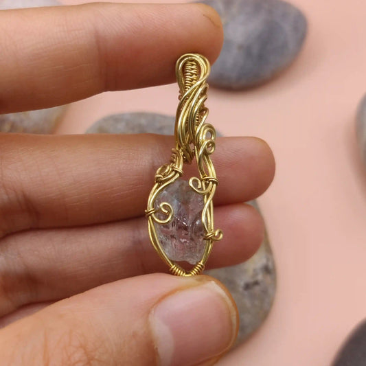 Niyati Prasiolite green amethsyt pendant in brass 001 made by Sanguine Aura, India