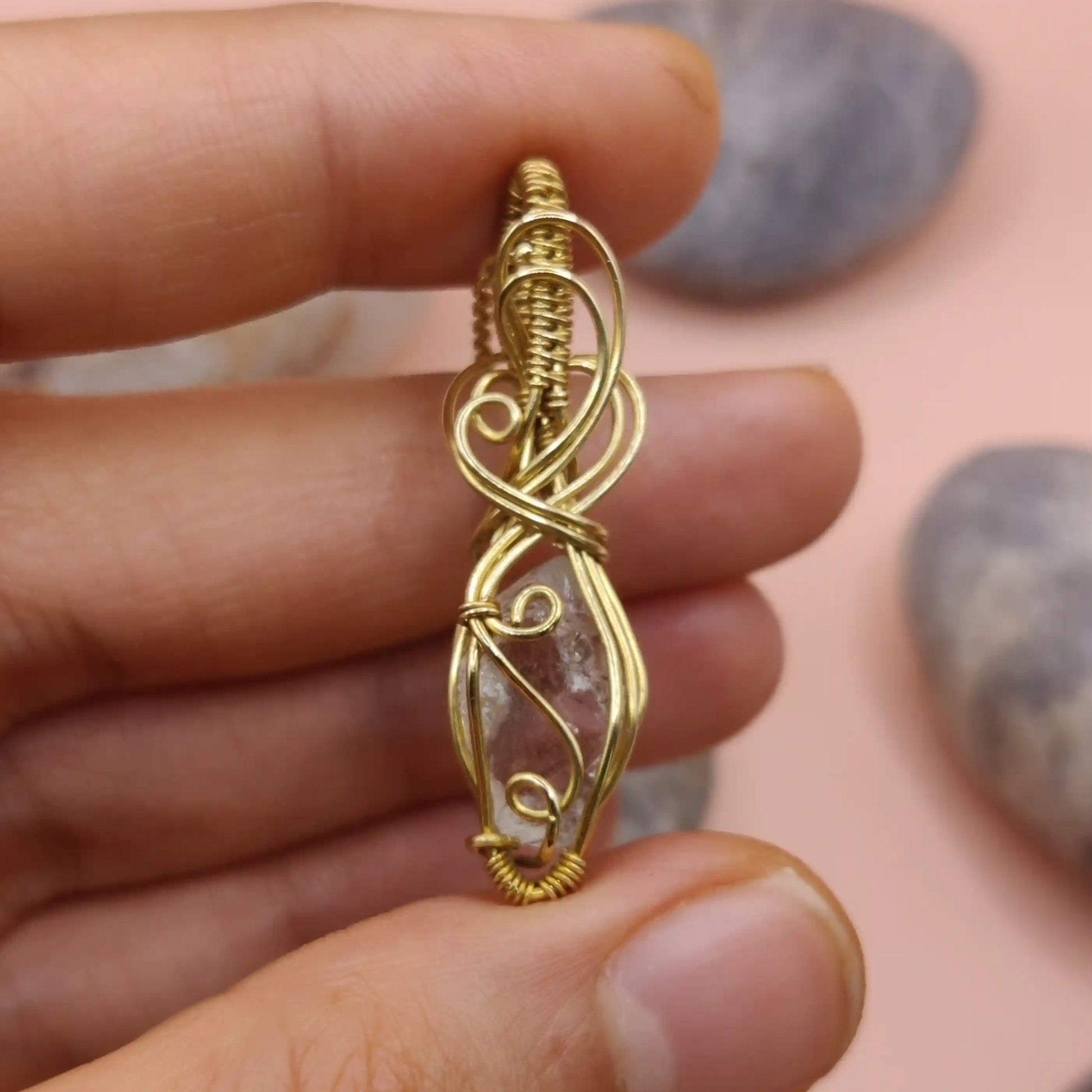 Niyati Prasiolite green amethyst pendant in brass 003 made by Sanguine Aura Jewellery, India