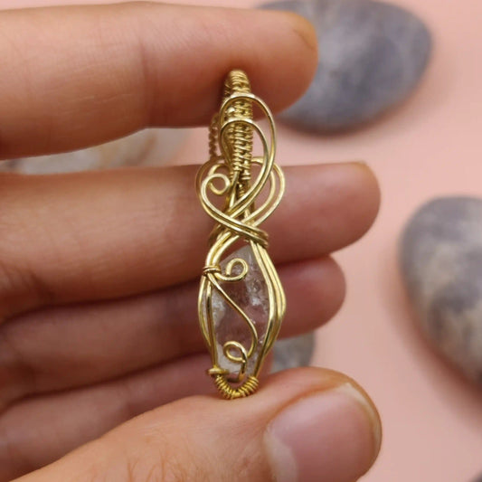 Niyati Prasiolite green amethyst pendant in brass 003 made by Sanguine Aura Jewellery, India