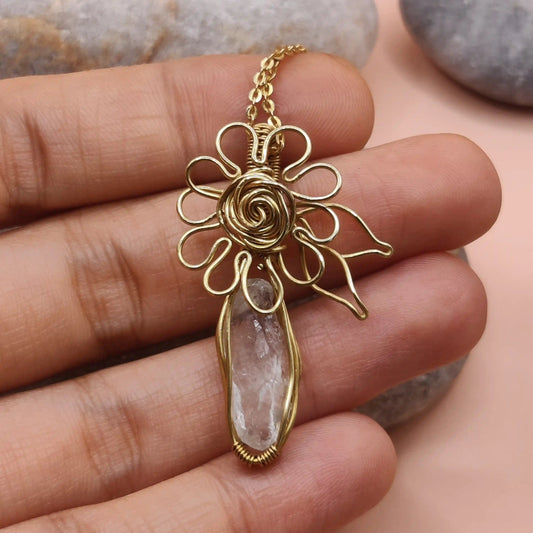 Niyati Prasiolite green amethyst pendant in brass 004 made by sanguine aura handmade jewellery, India