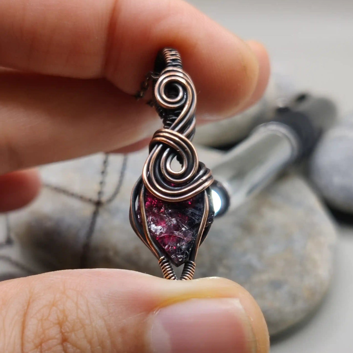 Niyati raw garnet pendant in antiqued copper 001 made by sanguine aura handcrafted jewellery