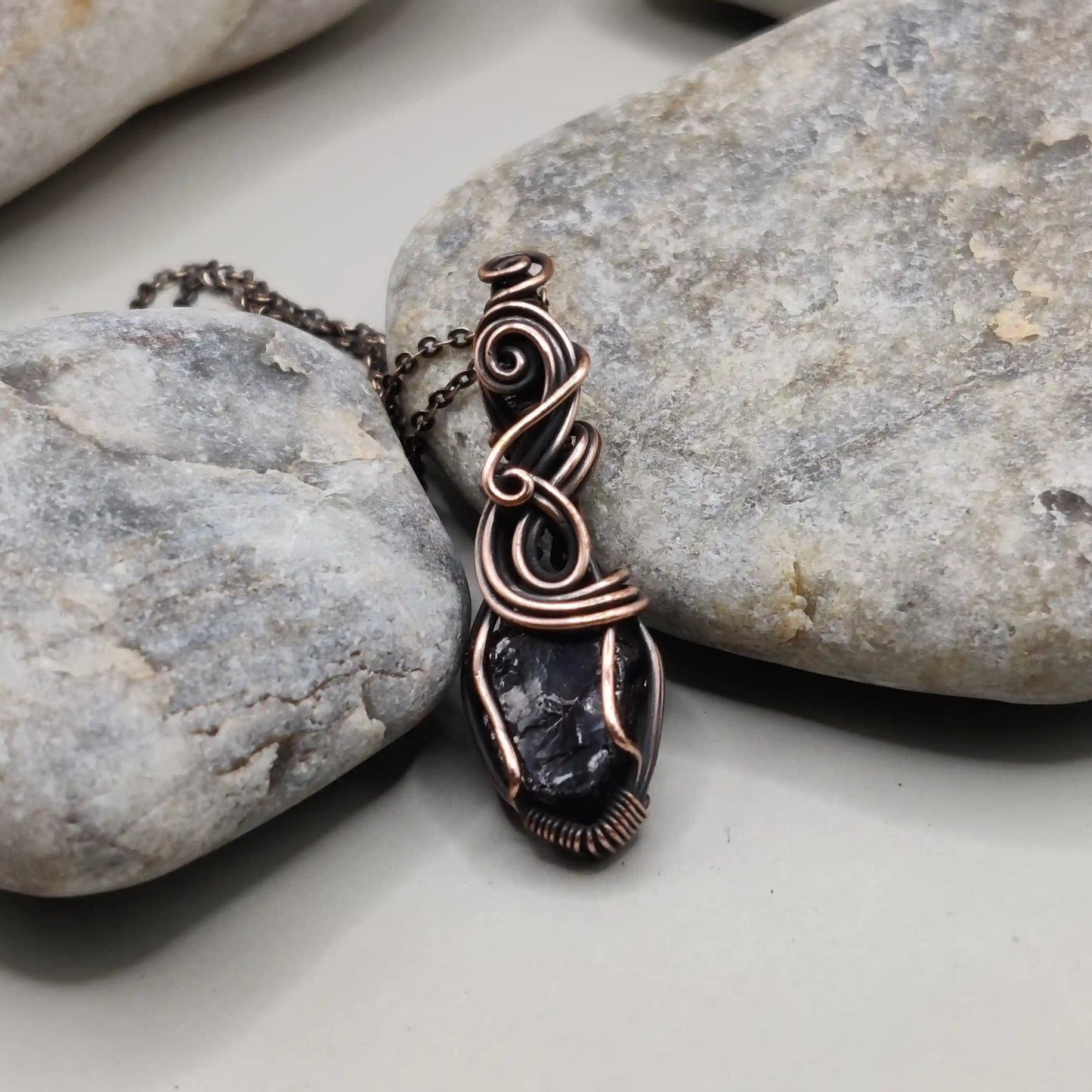 Niyati raw garnet pendant in antiqued copper 002 made by sanguine aura handmade jewellery, India