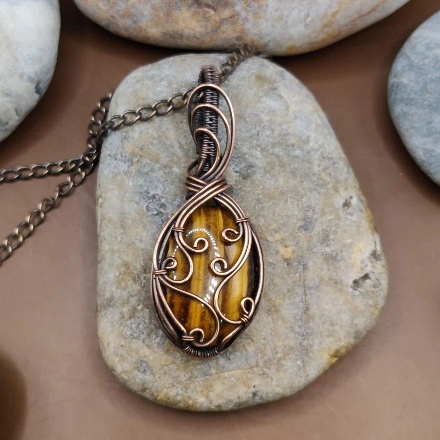 Palash - Tiger's Eye Necklace 001 By Sanguine Aura Handcrafted Jewellery. Healing Benefits of Tiger's Eye - Confidence, Focus, Clarity, Courage.
