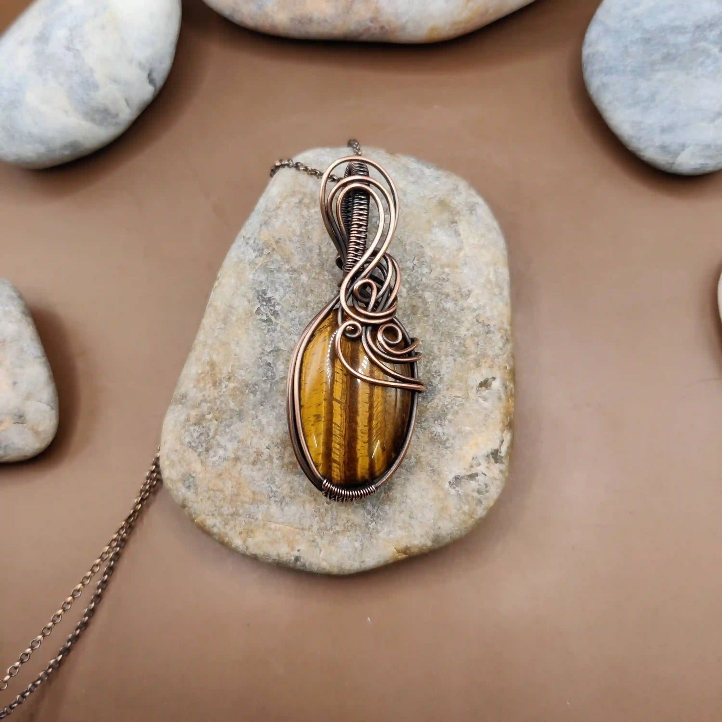 Palash - Tiger's Eye Necklace 003 By Sanguine Aura Handcrafted Jewellery. Healing Benefits of Tiger's Eye - Confidence, Focus, Clarity, Courage.