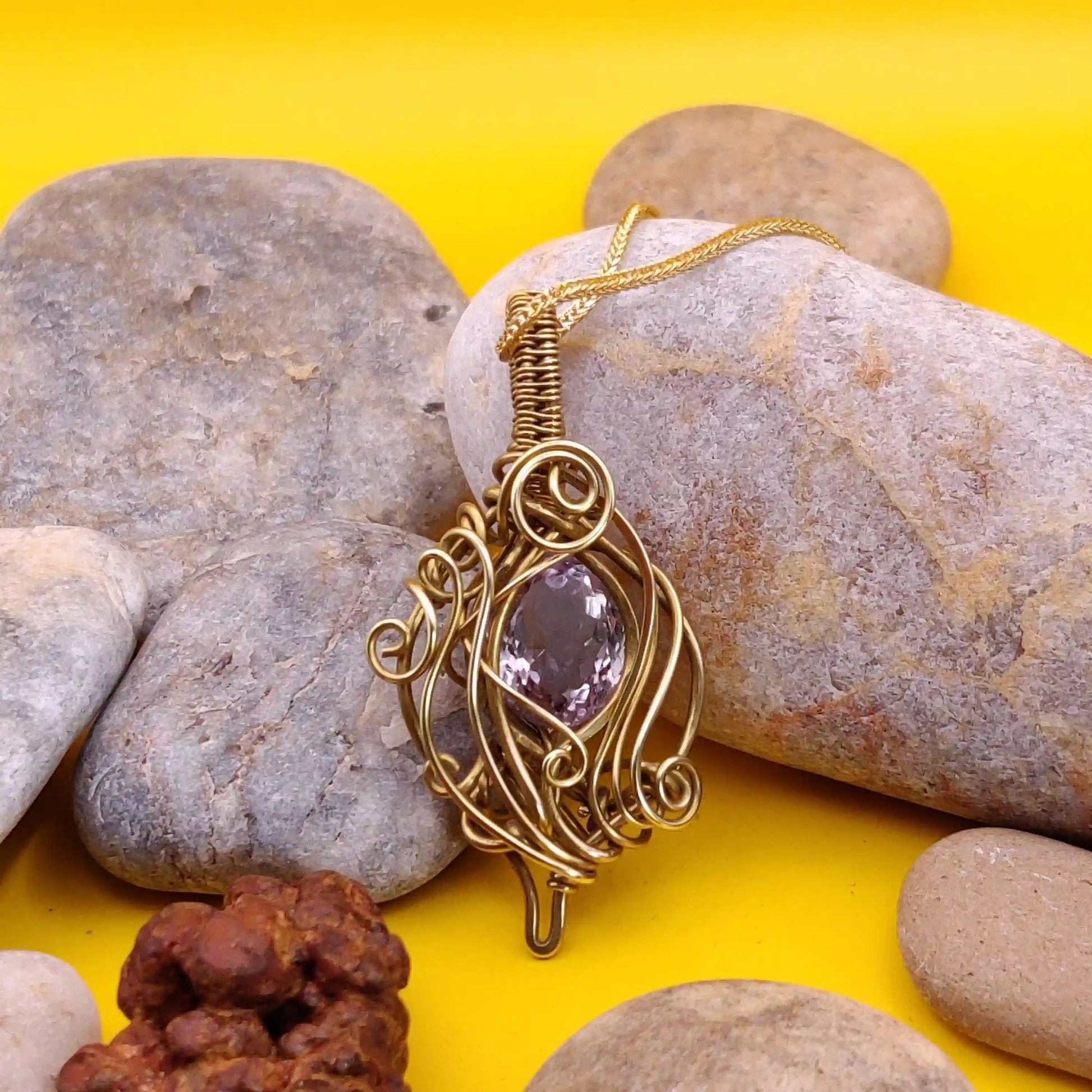 Paloma - Pink Amethyst Necklace By Sanguine Aura Handcrafted Jewellery. Healing Benefits Of Pink Amethyst - Peace, Love, & Emotional Balance.