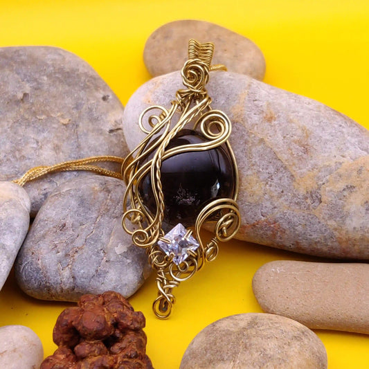 Paloma - Smoky Quartz and Cubic Zirconia Necklace SA1 By Sanguine Aura Handcrafted Jewellery