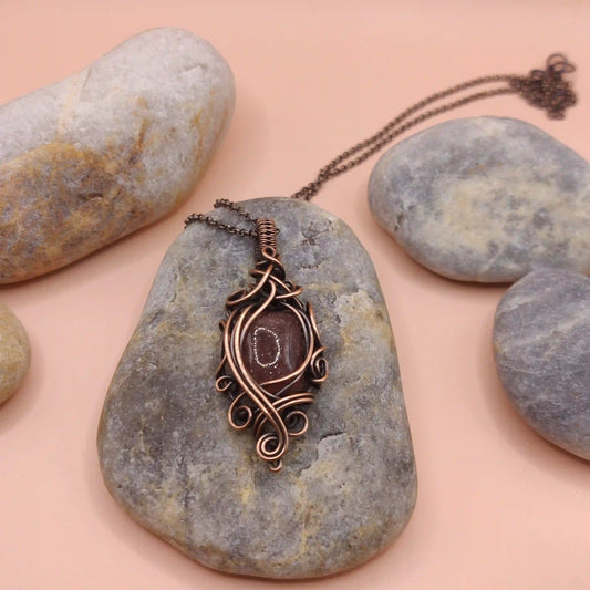 Paloma - Strawberry Quartz Necklace 003 SA2 By Sanguine Aura Handcrafted Jewellery