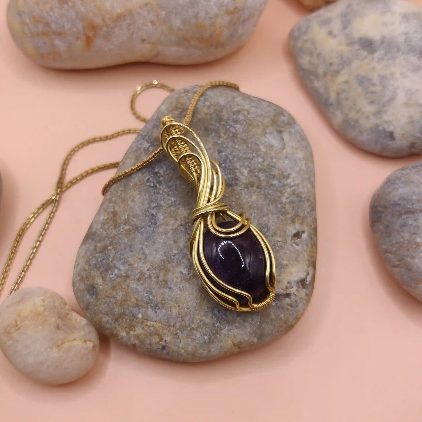 Prisha - Amethyst Necklace In Brass 001 SA1 By Sanguine Aura Handcrafted Jewellery