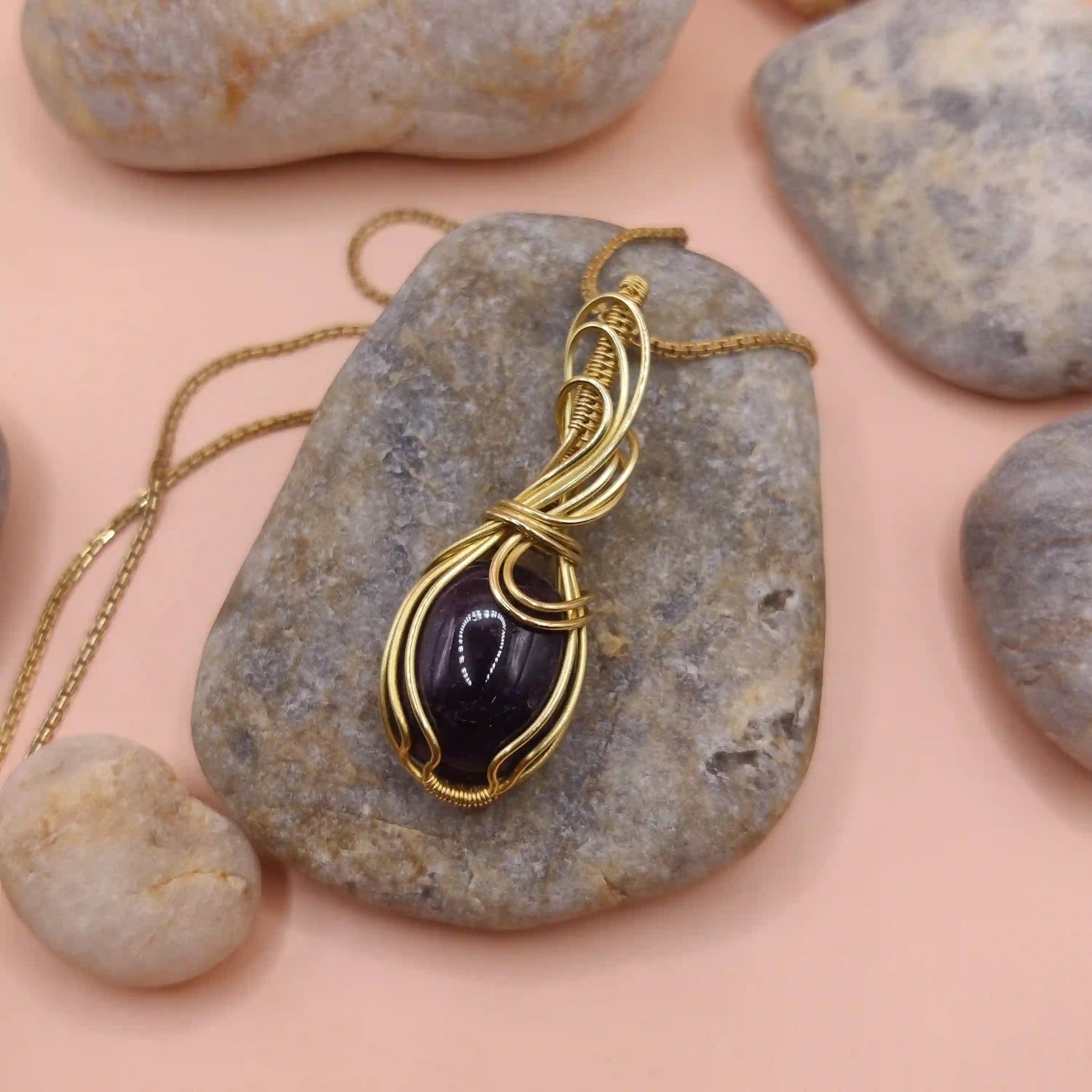 Prisha - Amethyst Necklace In Brass 001 SA2 By Sanguine Aura Handcrafted Jewellery