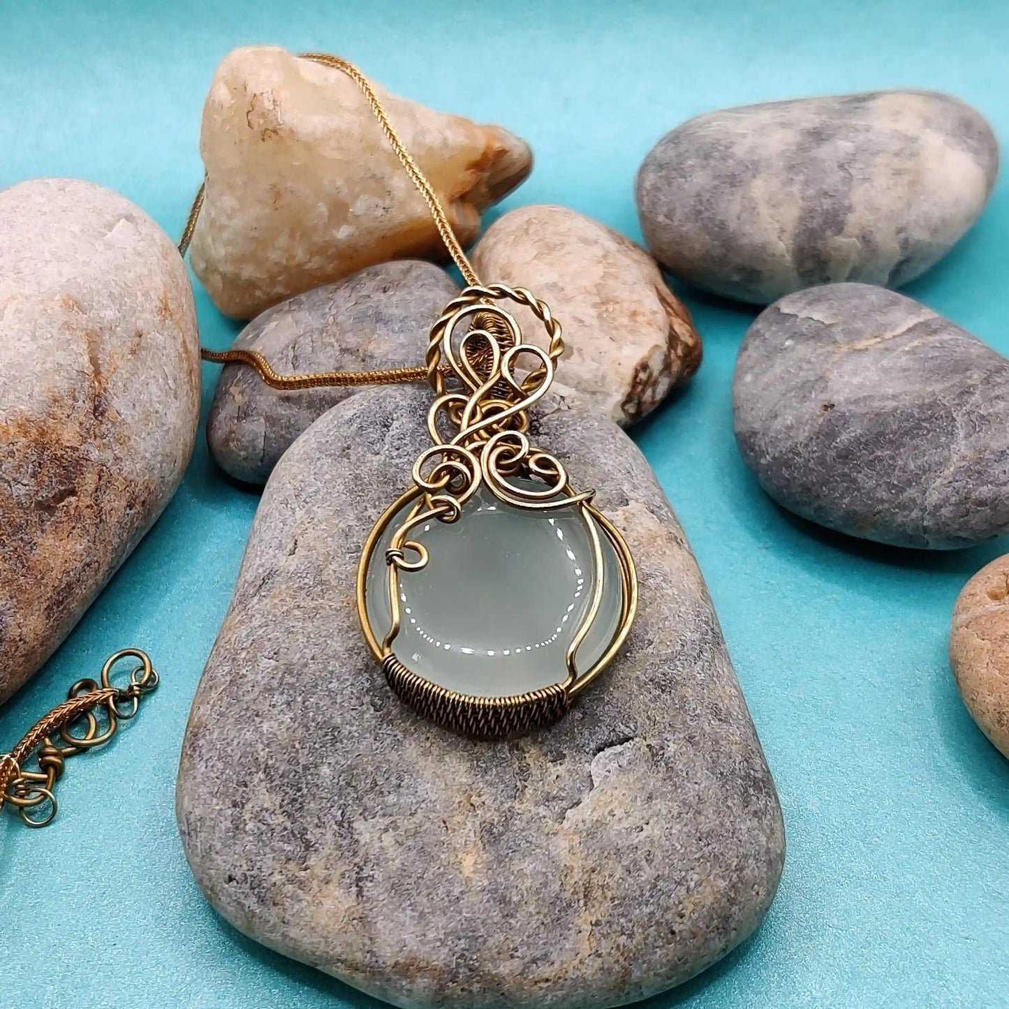 Prisha - Chalcedony Necklace By Sanguine Aura Handcrafted Jewellery. Healing Benefits Of Chalcedony - Balances emotions, aids communication, eases negativity.
