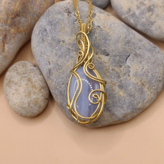 Prisha - Double Sided Blue-Lace Agate Necklace By Sanguine Aura Handcrafted Jewellery