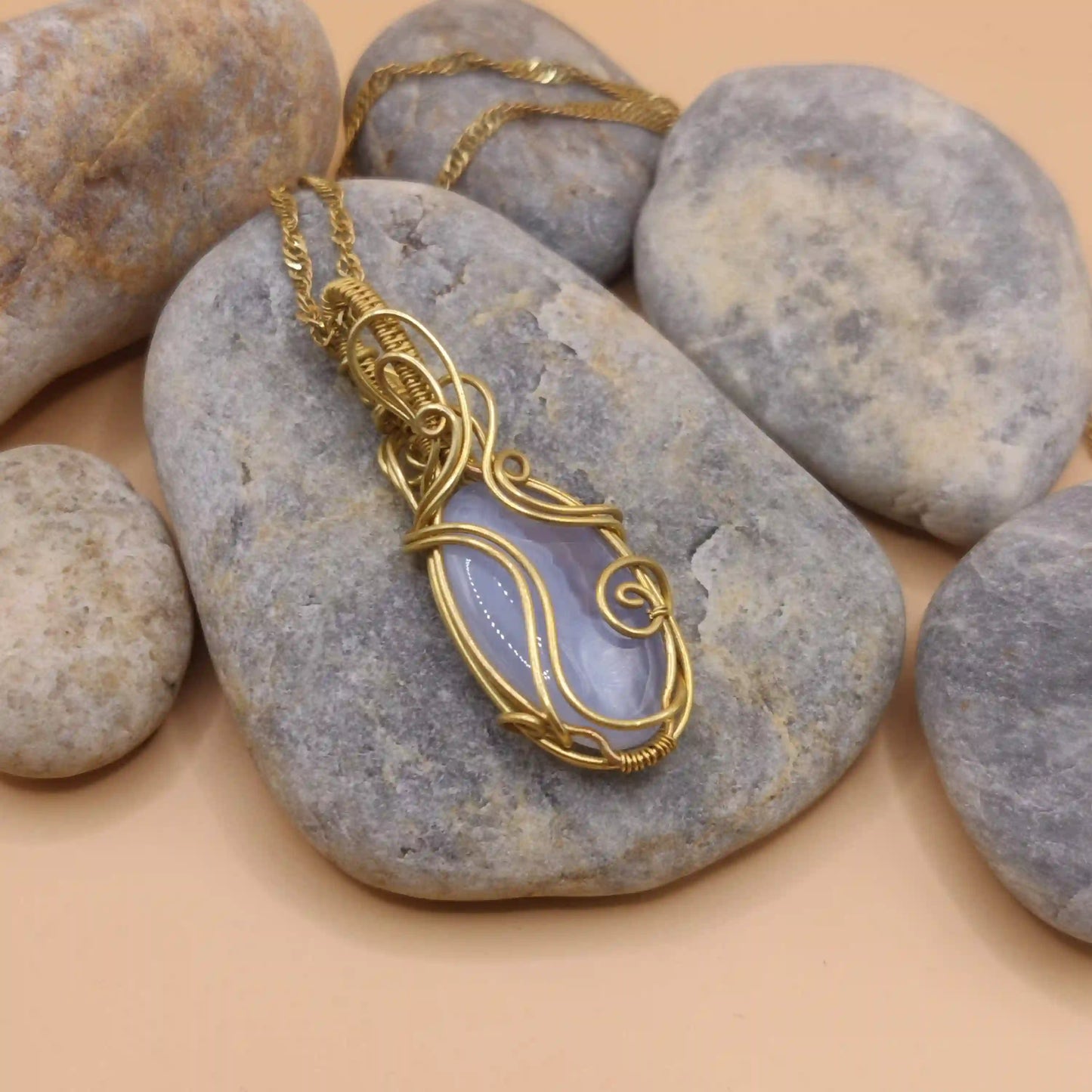 Prisha - Double Sided Blue-Lace Agate Necklace SA1 By Sanguine Aura Handcrafted Jewellery