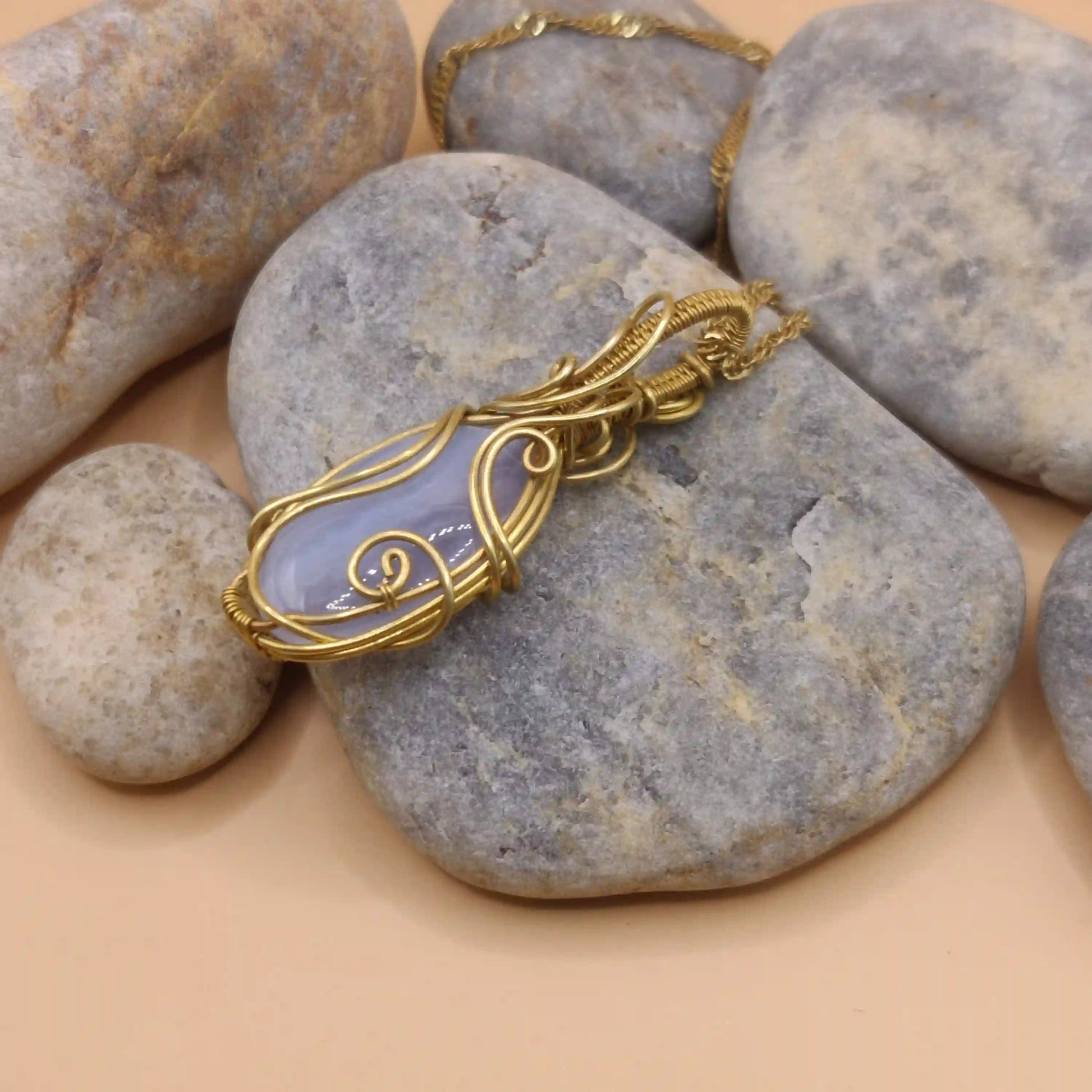 Prisha - Double Sided Blue-Lace Agate Necklace SA2 By Sanguine Aura Handcrafted Jewellery
