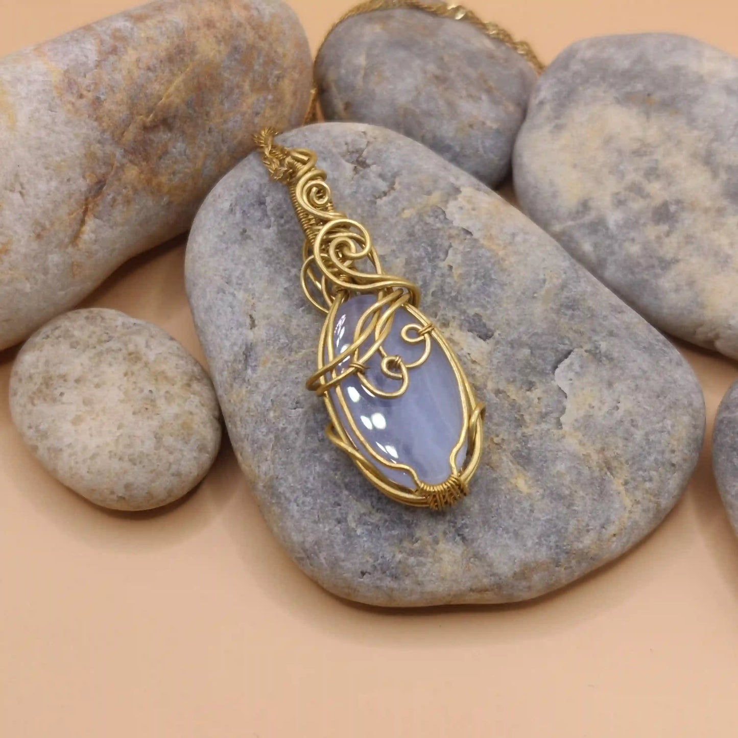 Prisha - Double Sided Blue-Lace Agate Necklace SA3 By Sanguine Aura Handcrafted Jewellery