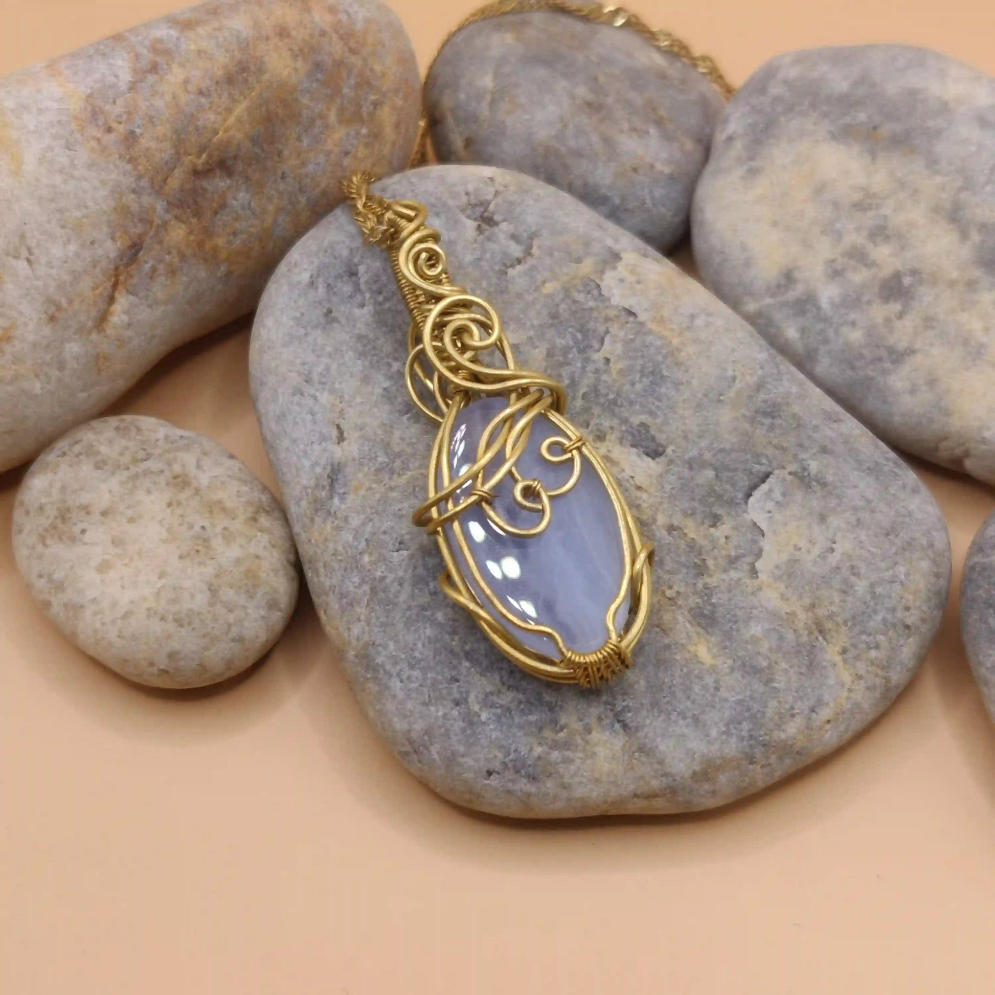 Prisha - Double Sided Blue-Lace Agate Necklace SA3 By Sanguine Aura Handcrafted Jewellery
